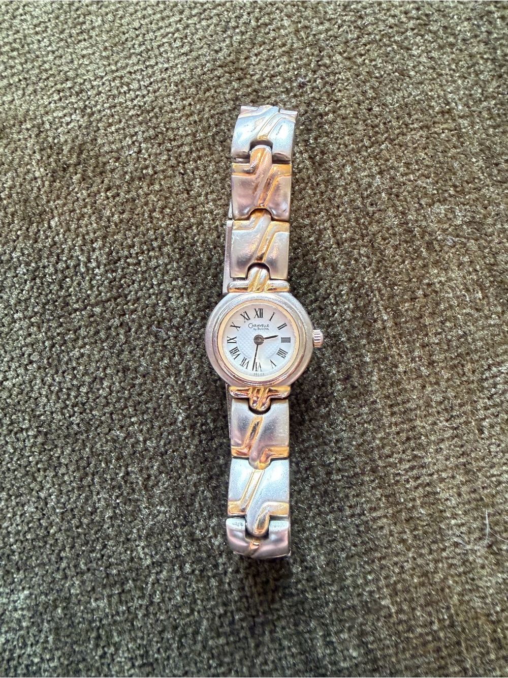 BULOVA CARAVELLE Vintage Small Silver Wrist Watch with Gold Accents